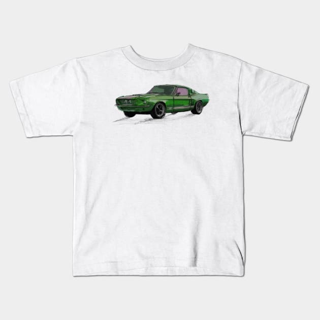 Classic Mustang Green Kids T-Shirt by jdm1981